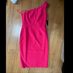 Scalloped one shoulder pink dress NWT